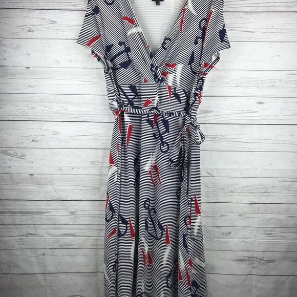 Talbots Wrap Dress Anchors Below Knee Short Sleeve - Picture 2 of 8